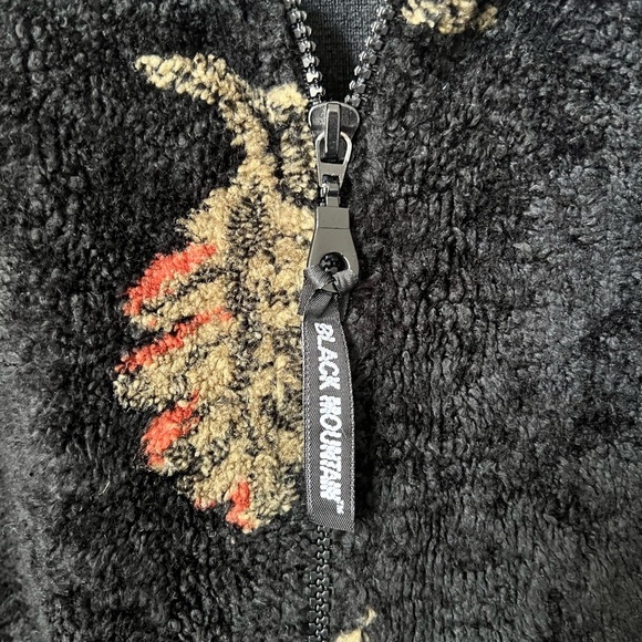 Black Mountain Vintage Black Pine Cone Print Bungee Zip Up Fleece Jacket - Picture 2 of 8